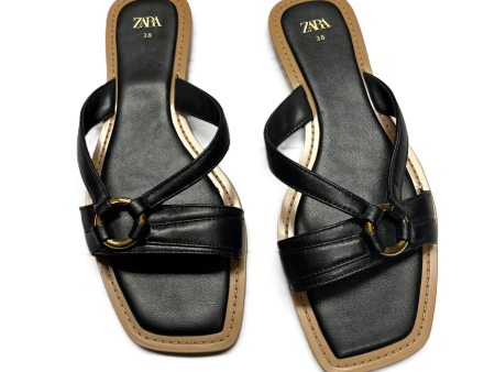 Black & Gold Sandals Flats By Zara, Size: 7.5 For Sale