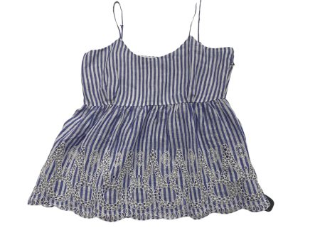 Blue & White Top Sleeveless Designer 120% Lino, Size L on Sale