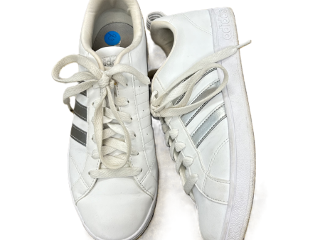 Silver & White Shoes Sneakers By Adidas, Size: 9.5 Fashion