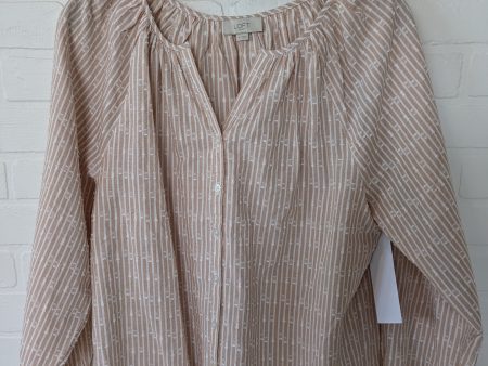 Tan & White Top Long Sleeve Loft, Size S For Sale