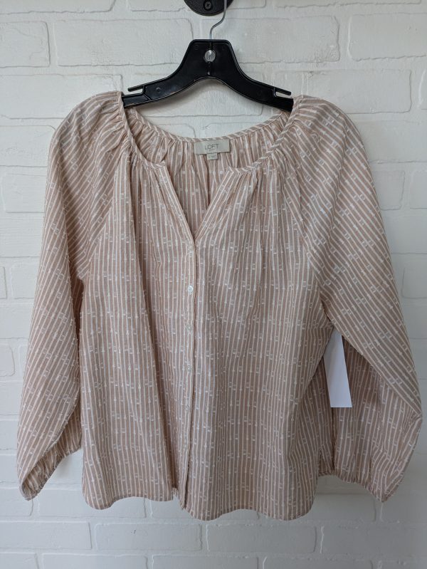 Tan & White Top Long Sleeve Loft, Size S For Sale