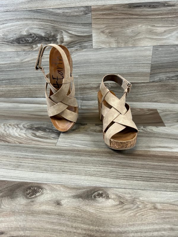 Tan Sandals Heels Wedge Blowfish, Size 7.5 For Sale